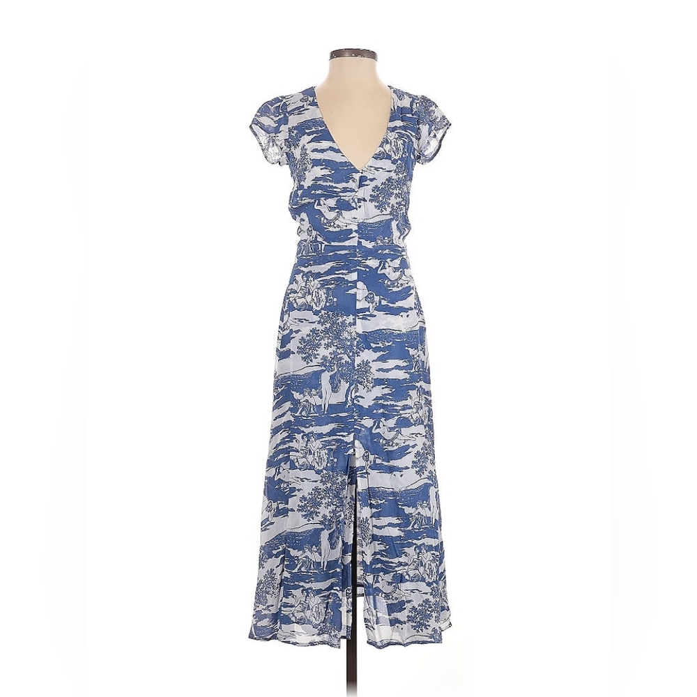 Reformation Wellfleet Dress in Naked Lunch Blue Women Size 0 Midi Dress